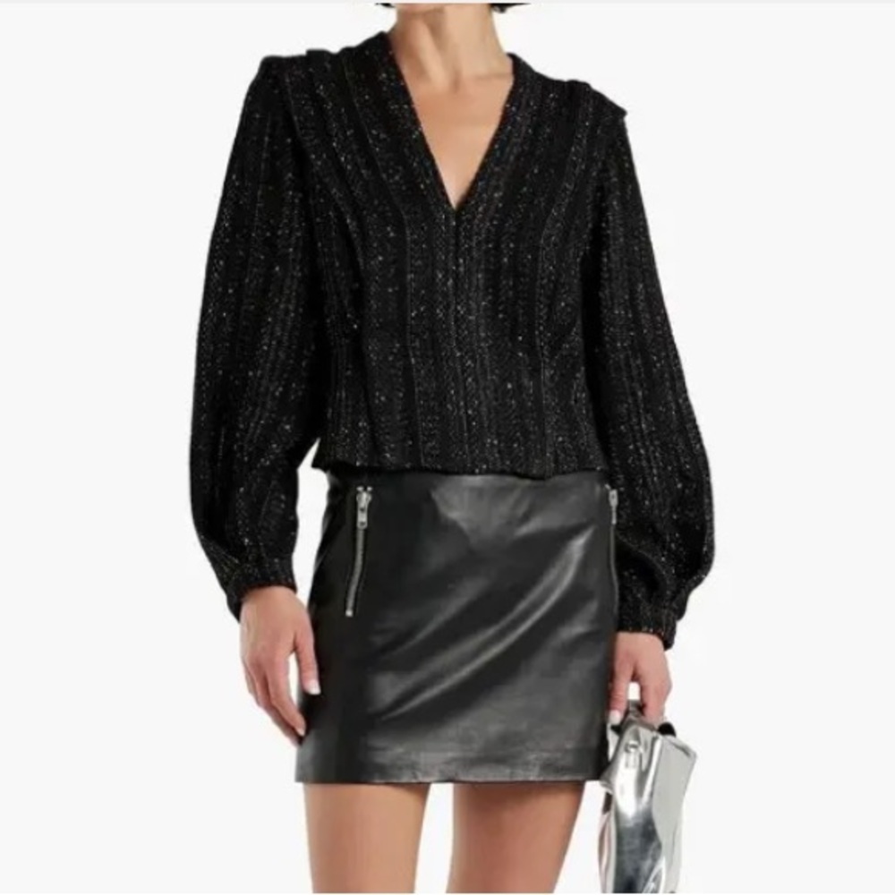 IRO Paris Pin Tucked Metallic Tweed Knit Top